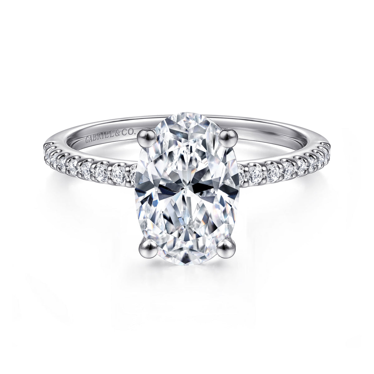 14K White Gold Oval Diamond Engagement Ring — setting only; center stone not included