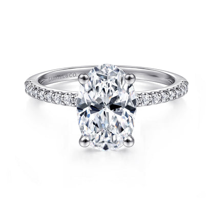 14K White Gold Oval Diamond Engagement Ring — setting only; center stone not included