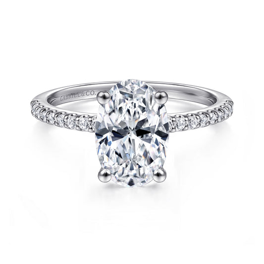 14K White Gold Oval Diamond Engagement Ring — setting only; center stone not included