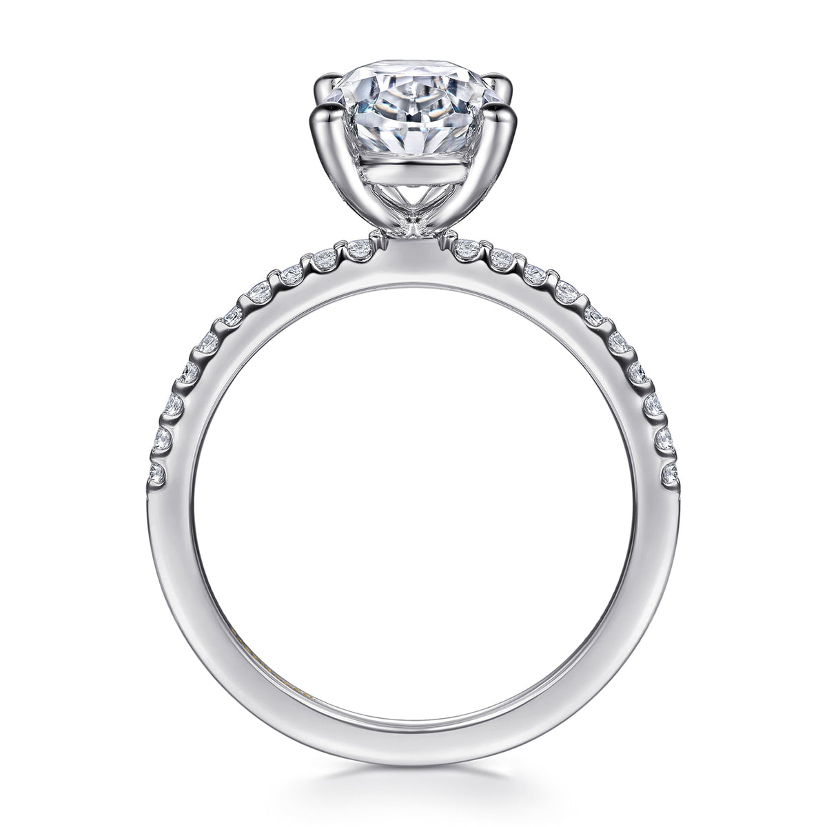 14K White Gold Oval Diamond Engagement Ring — setting only; center stone not included