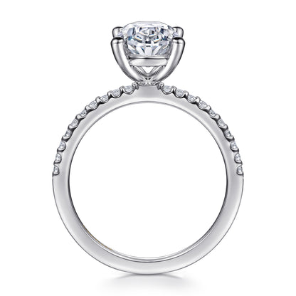 14K White Gold Oval Diamond Engagement Ring — setting only; center stone not included