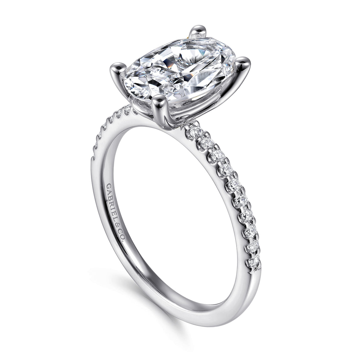 14K White Gold Oval Diamond Engagement Ring — setting only; center stone not included