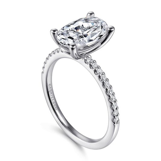 14K White Gold Oval Diamond Engagement Ring — setting only; center stone not included