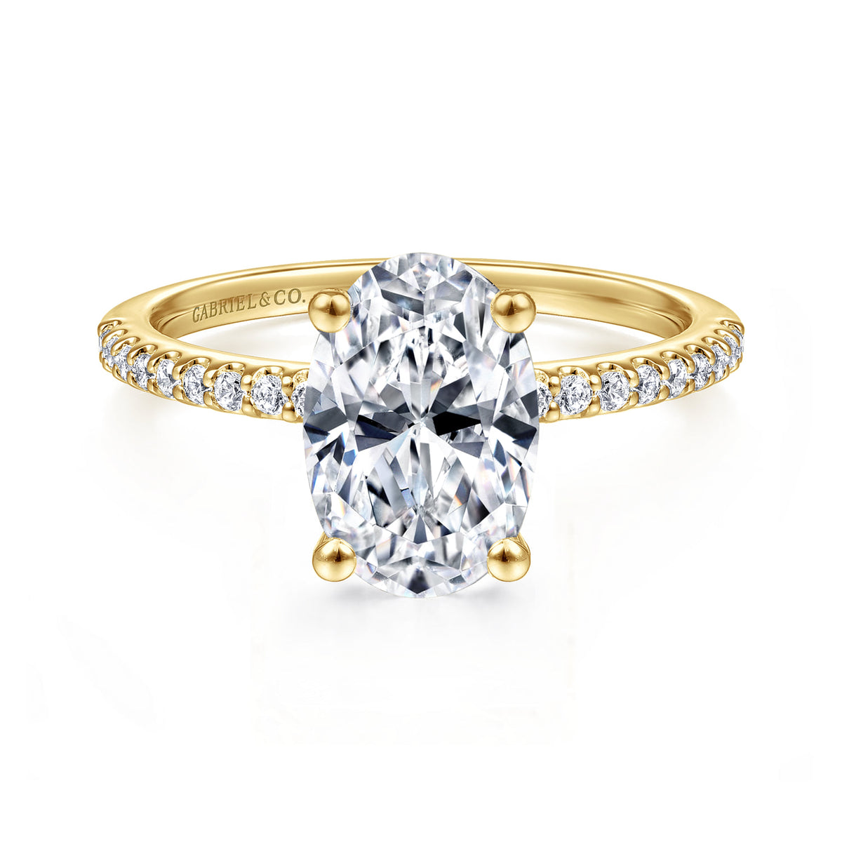 14K Yellow Gold Diamond Engagement Ring with 14K Yellow Gold Head — Gabriel & Co. ER14918O8Y44JJ; center stone shown for illustration, not included