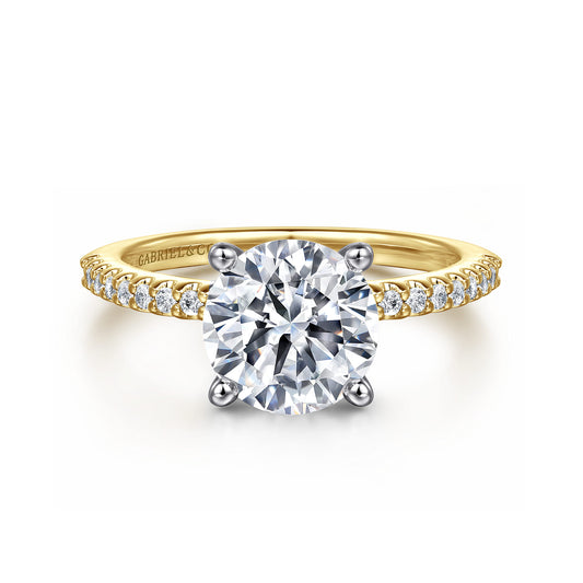14K White-Yellow Gold Round Diamond Engagement Ring — Gabriel & Co. ER14918R8M44JJ; center stone shown for illustration, not included