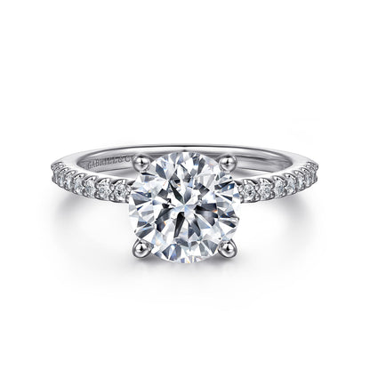 Platinum Round Diamond Engagement Ring — Gabriel & Co. ER14918R8PT4JJ; center stone shown for illustration, not included