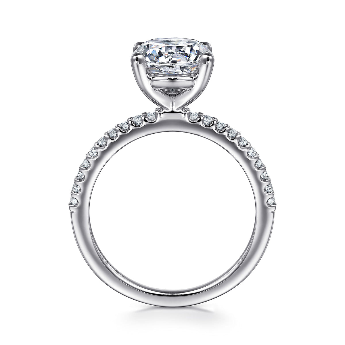 Platinum Round Diamond Engagement Ring — Gabriel & Co. ER14918R8PT4JJ; center stone shown for illustration, not included