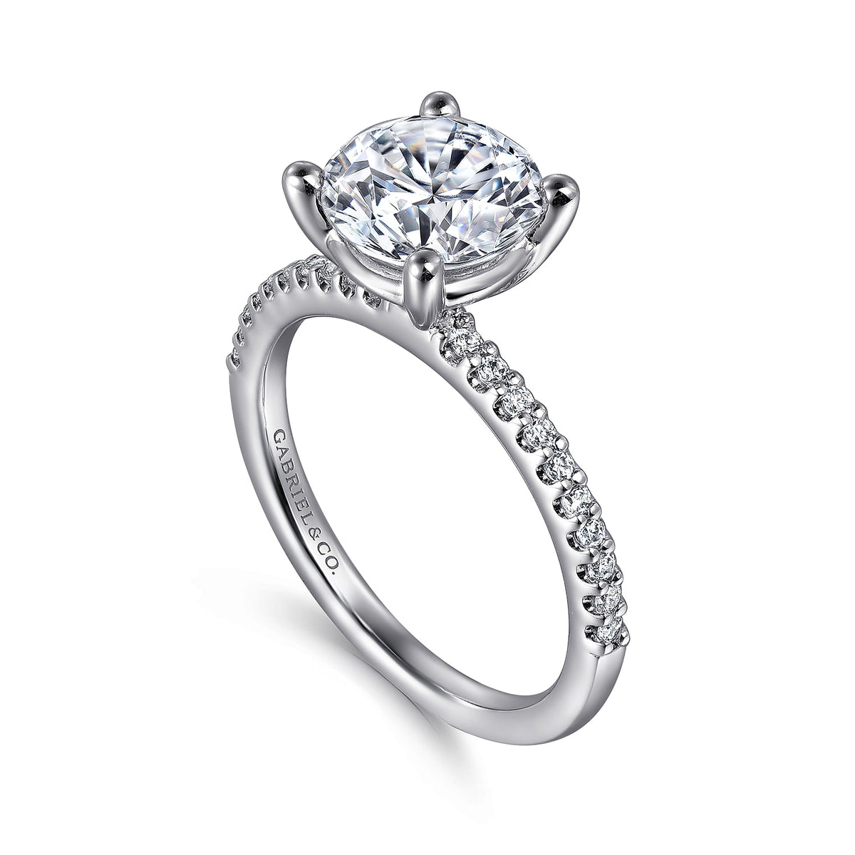 Platinum Round Diamond Engagement Ring — Gabriel & Co. ER14918R8PT4JJ; center stone shown for illustration, not included