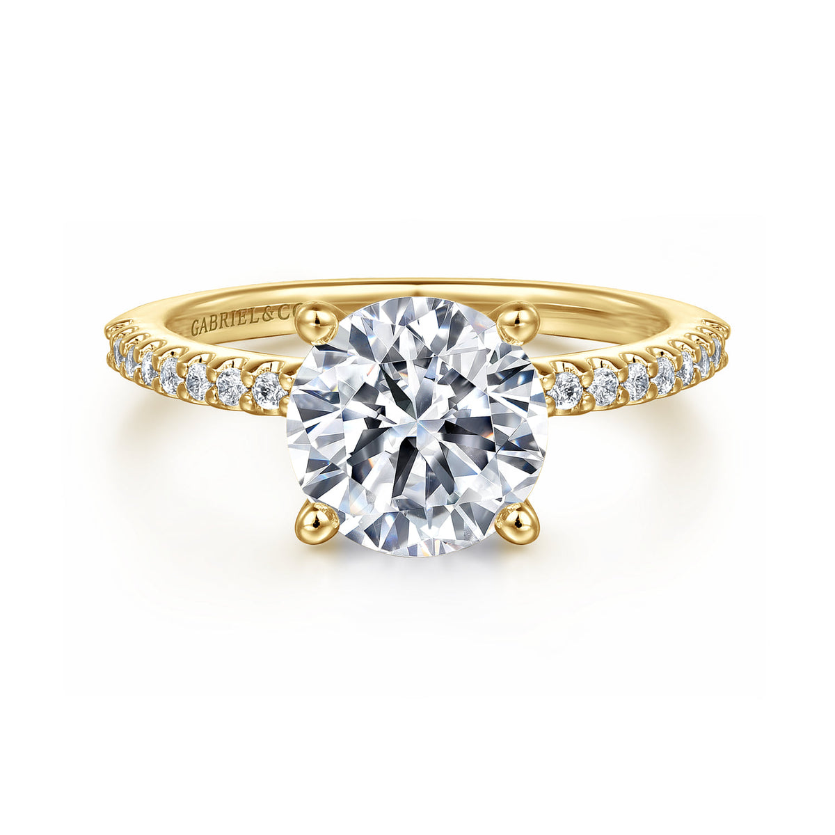 14K Yellow Gold Diamond Engagement Ring with 14K Yellow Gold Head — Gabriel & Co. ER14918R8Y44JJ; center stone shown for illustration, not included