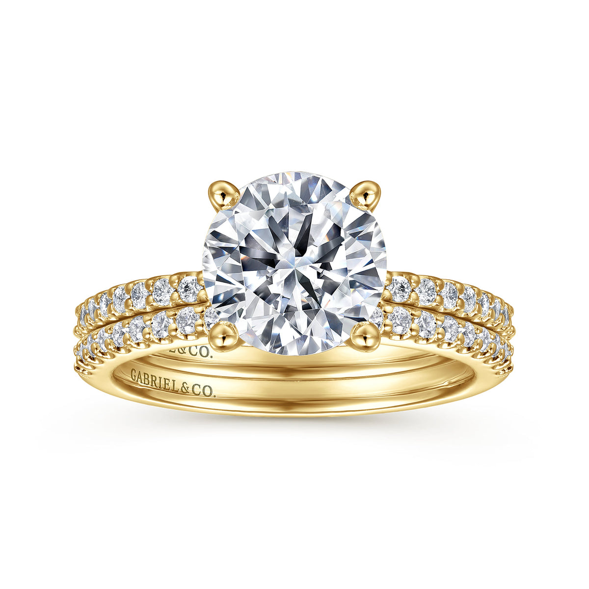 14K Yellow Gold Diamond Engagement Ring with 14K Yellow Gold Head — Gabriel & Co. ER14918R8Y44JJ; center stone shown for illustration, not included