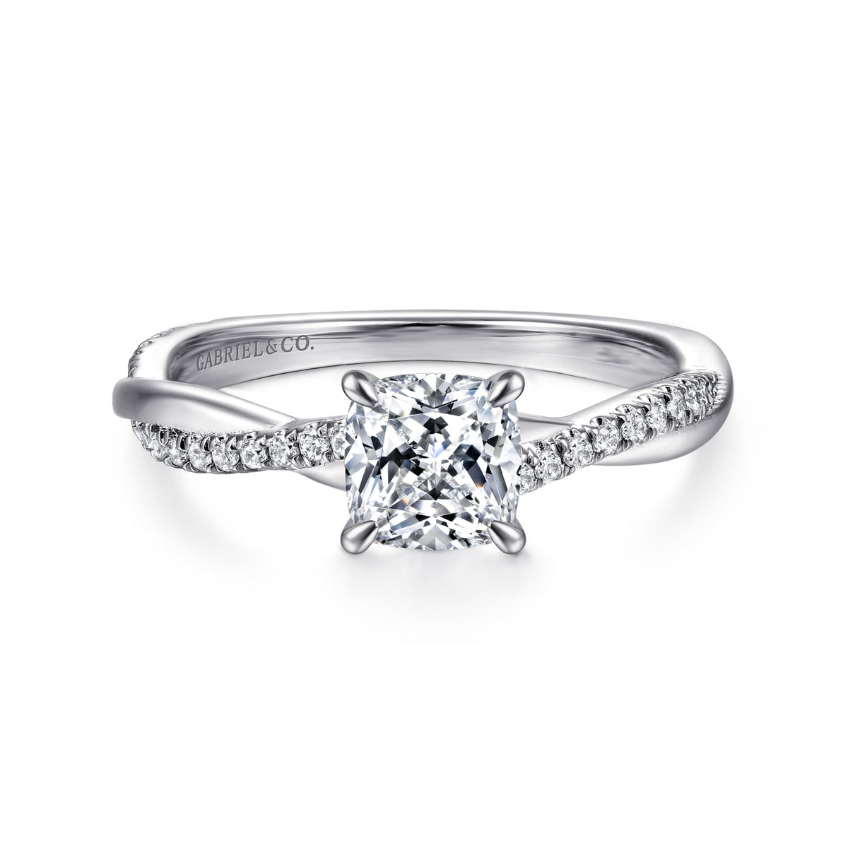 14K White Gold Cushion Cut Diamond Engagement Ring — ER14922C4W44JJ; center stone shown for illustration, not included