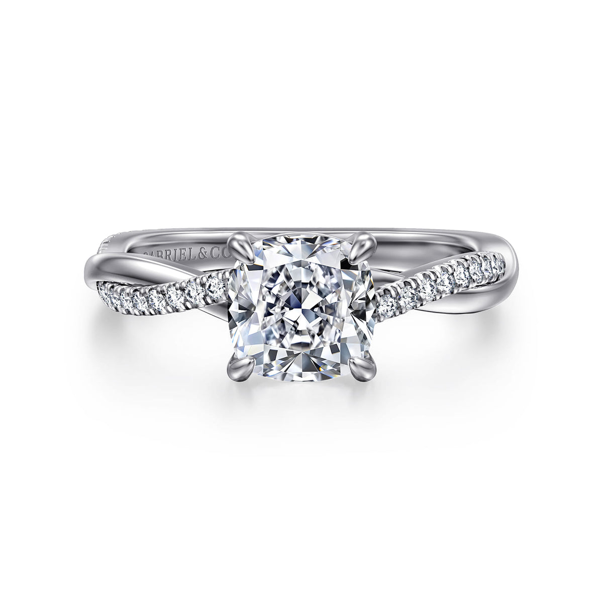 Platinum Cushion Cut Twisted Diamond Engagement Ring — ER14922C6PT4JJ; center stone shown for illustration, not included