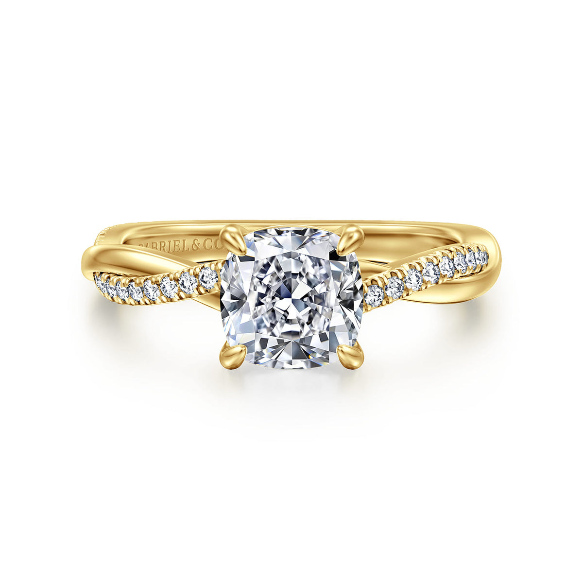 14K Yellow Gold Cushion Cut Twisted Diamond Engagement Ring — ER14922C6Y44JJ; center stone shown for illustration, not included