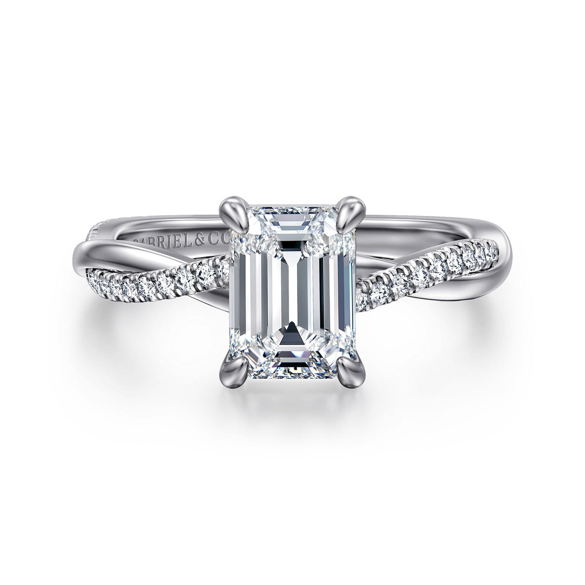 Platinum Emerald Cut Twisted Diamond Engagement Ring — ER14922E6PT4JJ; center stone shown for illustration, not included