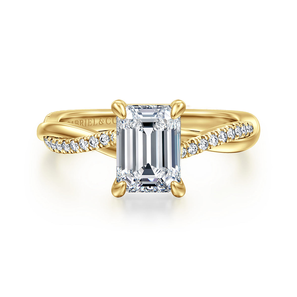 14K Yellow Gold Emerald Cut Twisted Diamond Engagement Ring — ER14922E6Y44JJ; center stone shown for illustration, not included