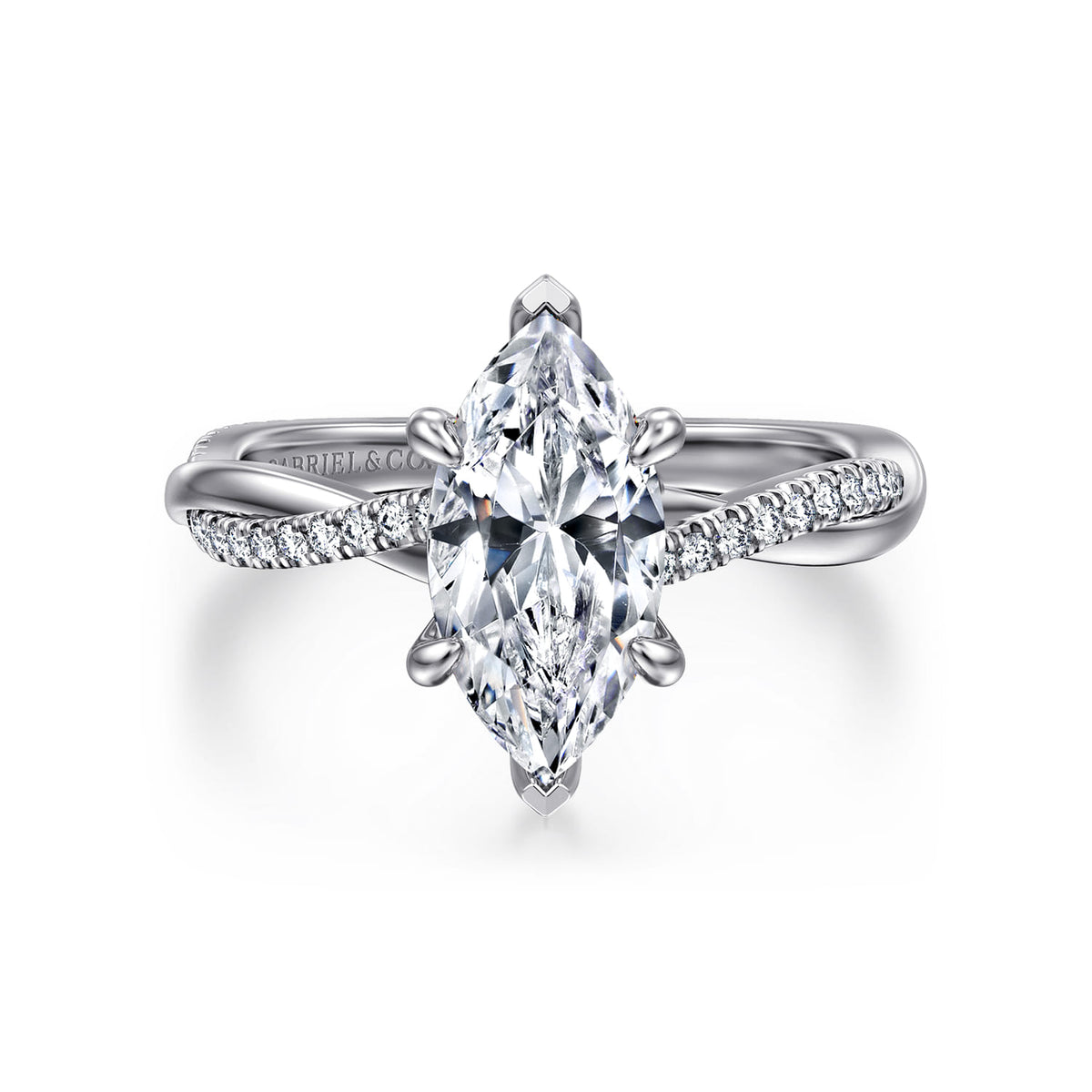 Platinum Emerald Marquise Shape Twisted Diamond Engagement Ring — ER14922M6PT4JJ; center stone shown for illustration, not included