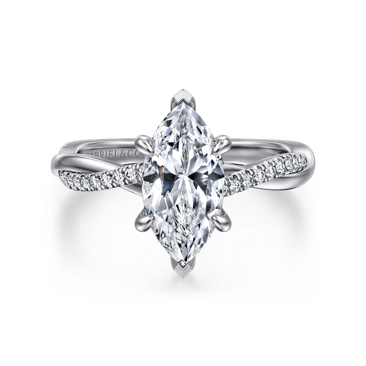 14K White Gold Marquise ShapeTwisted Diamond Engagement Ring — ER14922M6W44JJ; center stone shown for illustration, not included
