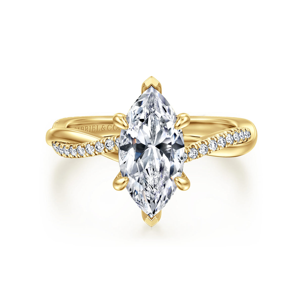 14K Yellow Gold Marquise Shape Twisted Diamond Engagement Ring — ER14922M6Y44JJ; center stone shown for illustration, not included