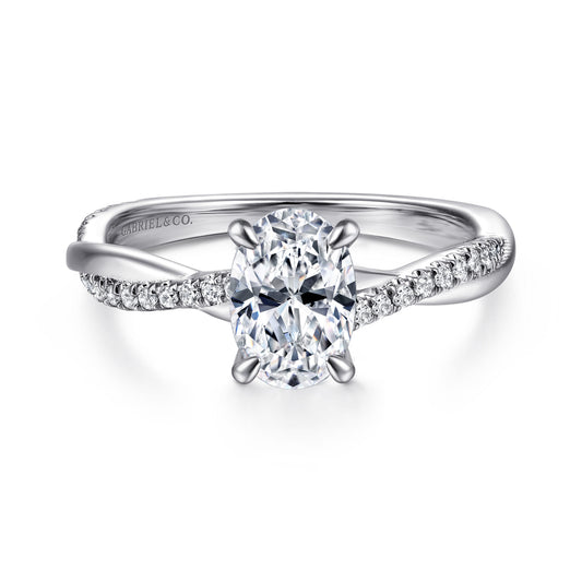 14K White Gold Oval Diamond Engagement Ring — Gabriel & Co. ER14922O4W44JJ; center stone shown for illustration, not included