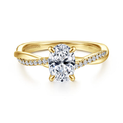 14K Yellow Gold Oval Diamond Engagement Ring — Gabriel & Co. ER14922O4Y44JJ; center stone shown for illustration, not included