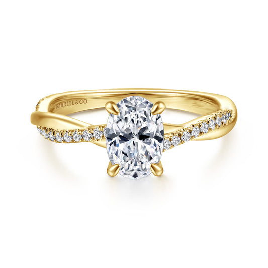 14K Yellow Gold Oval Diamond Engagement Ring — Gabriel & Co. ER14922O4Y44JJ; center stone shown for illustration, not included
