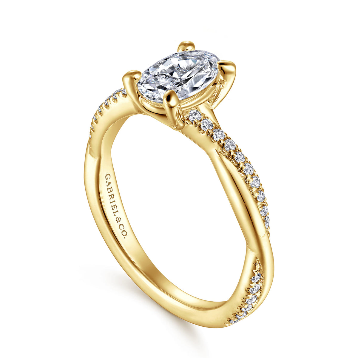 14K Yellow Gold Oval Diamond Engagement Ring — Gabriel & Co. ER14922O4Y44JJ; center stone shown for illustration, not included