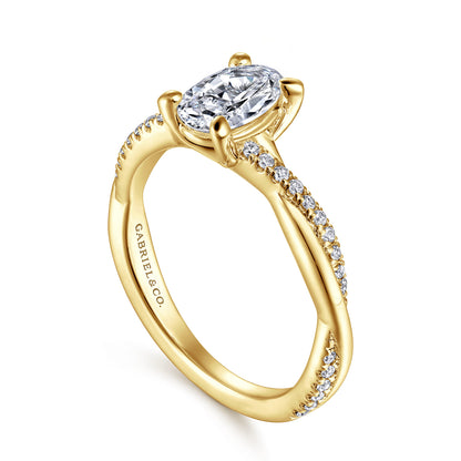 14K Yellow Gold Oval Diamond Engagement Ring — Gabriel & Co. ER14922O4Y44JJ; center stone shown for illustration, not included
