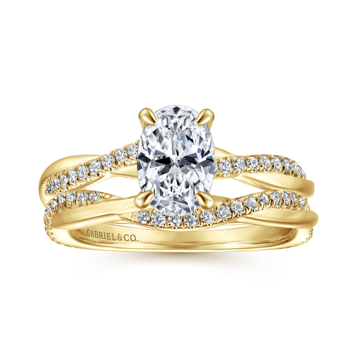 14K Yellow Gold Oval Diamond Engagement Ring — Gabriel & Co. ER14922O4Y44JJ; center stone shown for illustration, not included