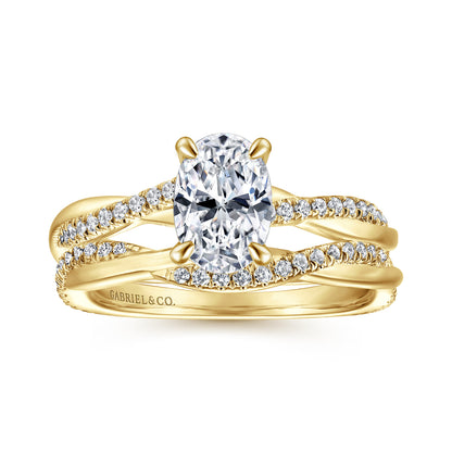 14K Yellow Gold Oval Diamond Engagement Ring — Gabriel & Co. ER14922O4Y44JJ; center stone shown for illustration, not included