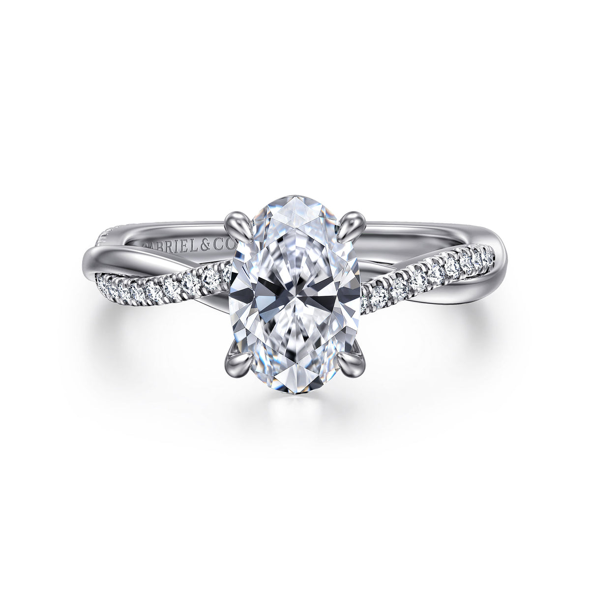 14K White Gold Oval Twisted Diamond Engagement Ring — ER14922O6W44JJ; center stone shown for illustration, not included