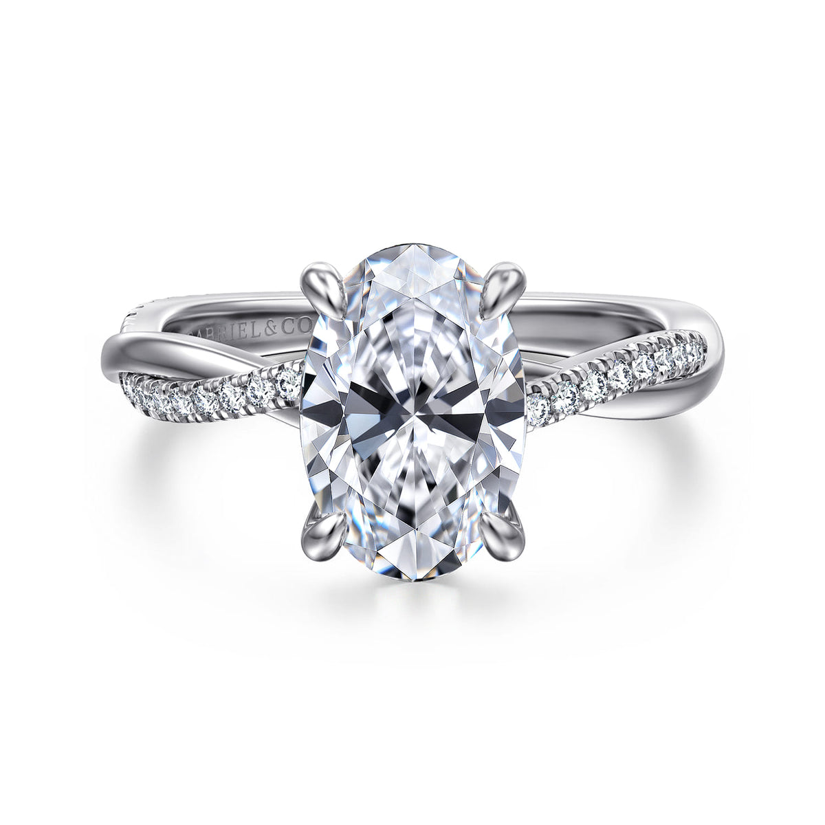 14K White Gold Oval Diamond Engagement Ring — ER14922O8W44JJ; center stone shown for illustration, not included