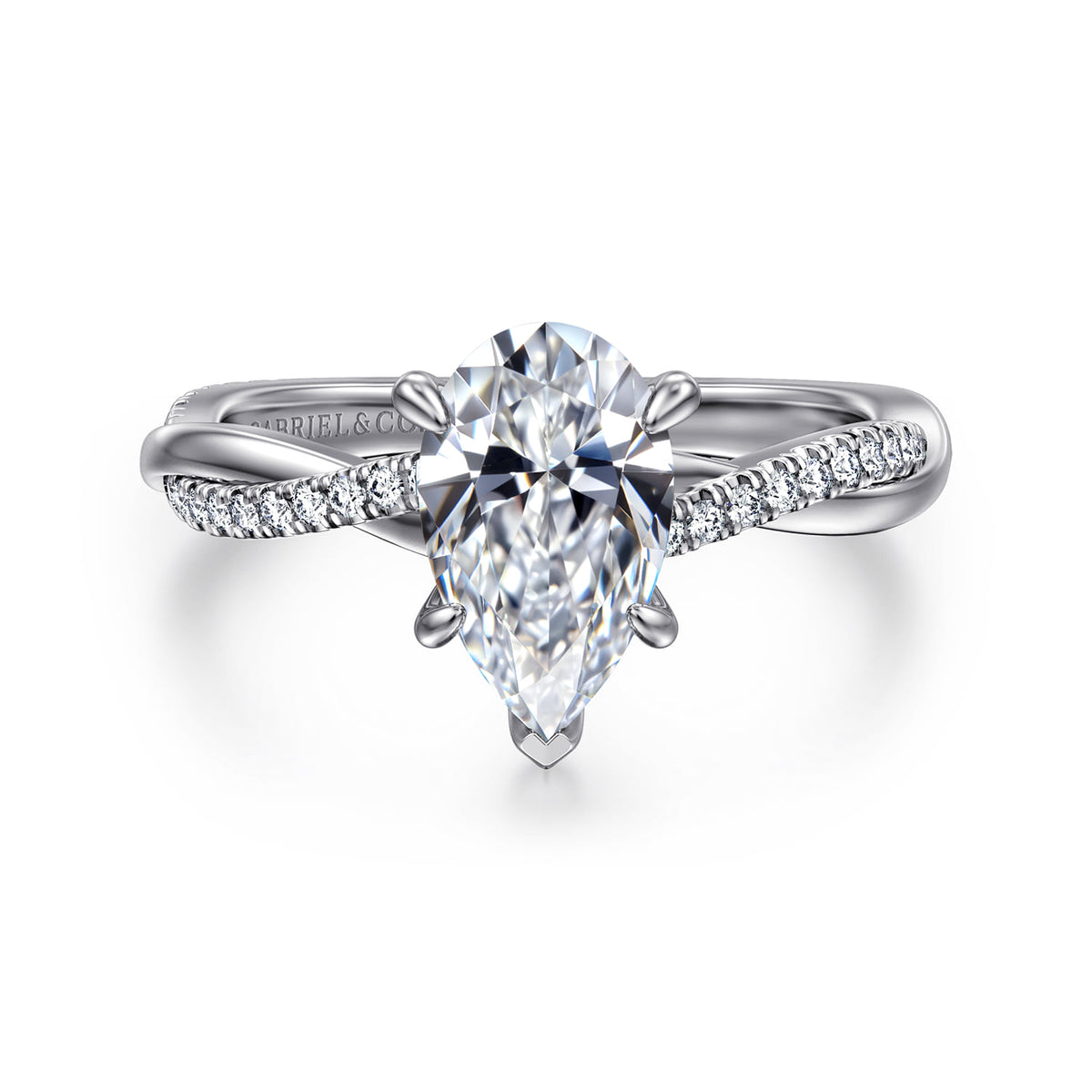 14K White Gold Pear ShapeTwisted Diamond Engagement Ring — ER14922P6W44JJ; center stone shown for illustration, not included