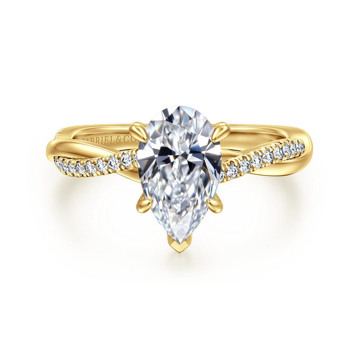14K Yellow Gold Pear Shape Twisted Diamond Engagement Ring — ER14922P6Y44JJ; center stone shown for illustration, not included