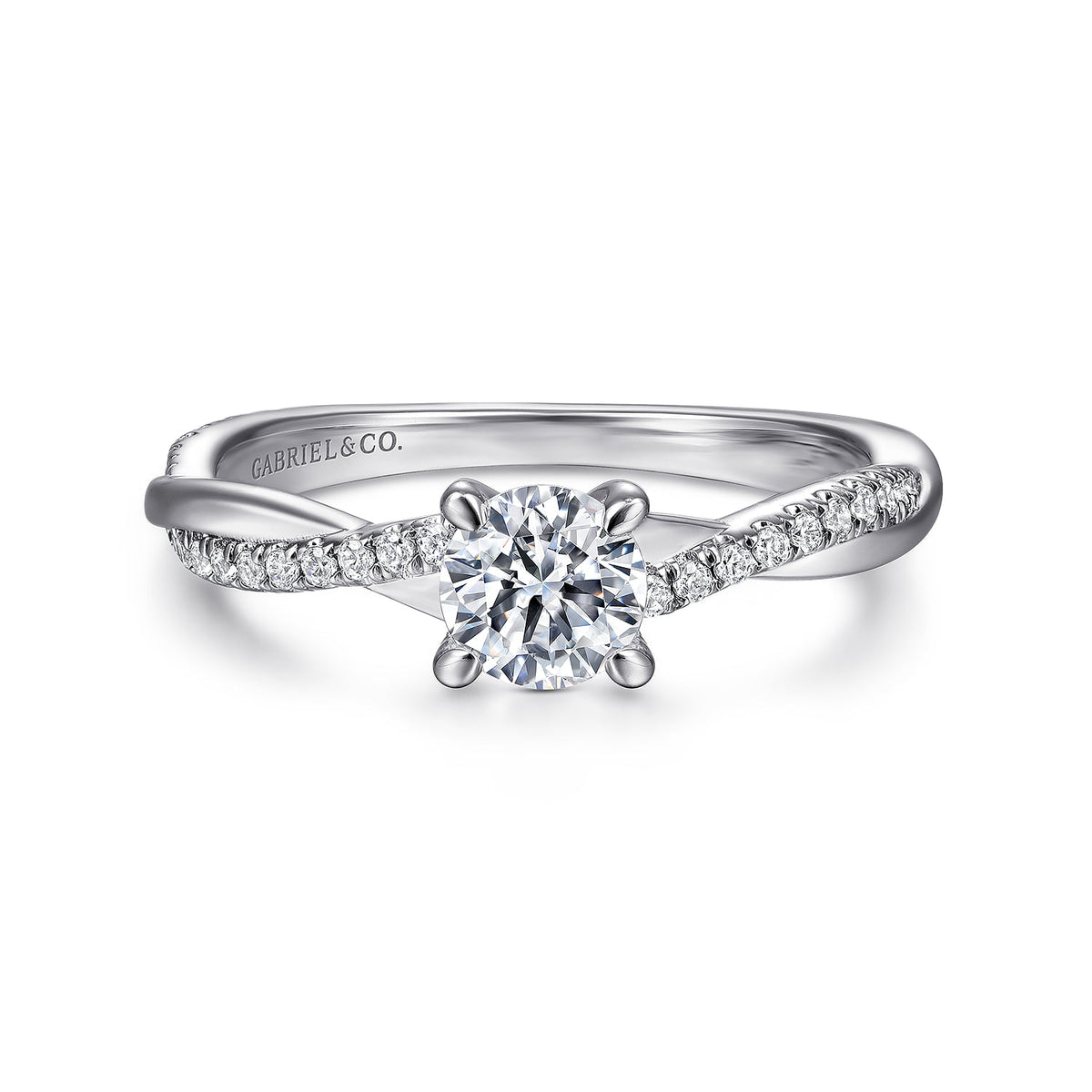 14K White Gold Round Diamond Engagement Ring — ER14922R2W44JJ; center stone shown for illustration, not included