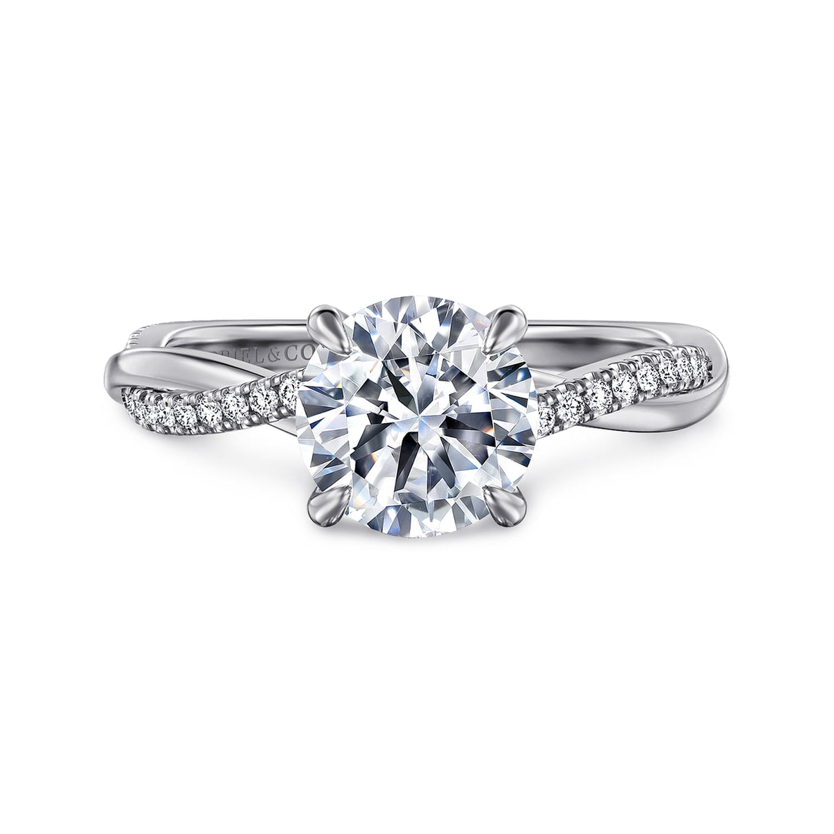 14K White Gold Round Twisted Diamond Engagement Ring — Gabriel & Co. ER14922R6W44JJ; center stone shown for illustration, not included