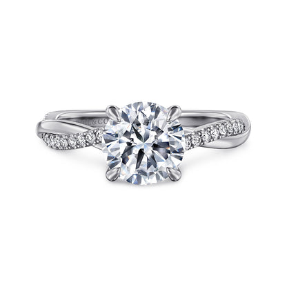 14K White Gold Round Twisted Diamond Engagement Ring — Gabriel & Co. ER14922R6W44JJ; center stone shown for illustration, not included
