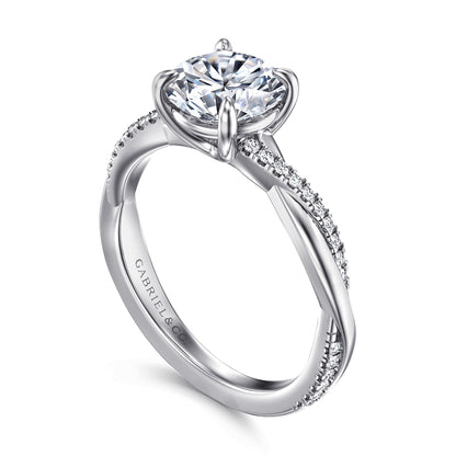 14K White Gold Round Twisted Diamond Engagement Ring — Gabriel & Co. ER14922R6W44JJ; center stone shown for illustration, not included