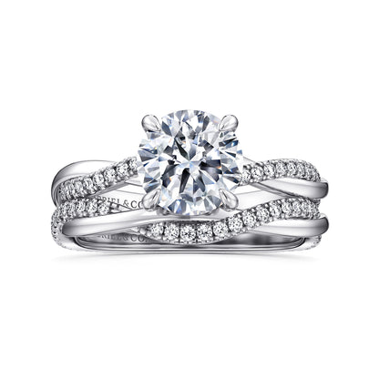 14K White Gold Round Twisted Diamond Engagement Ring — Gabriel & Co. ER14922R6W44JJ; center stone shown for illustration, not included