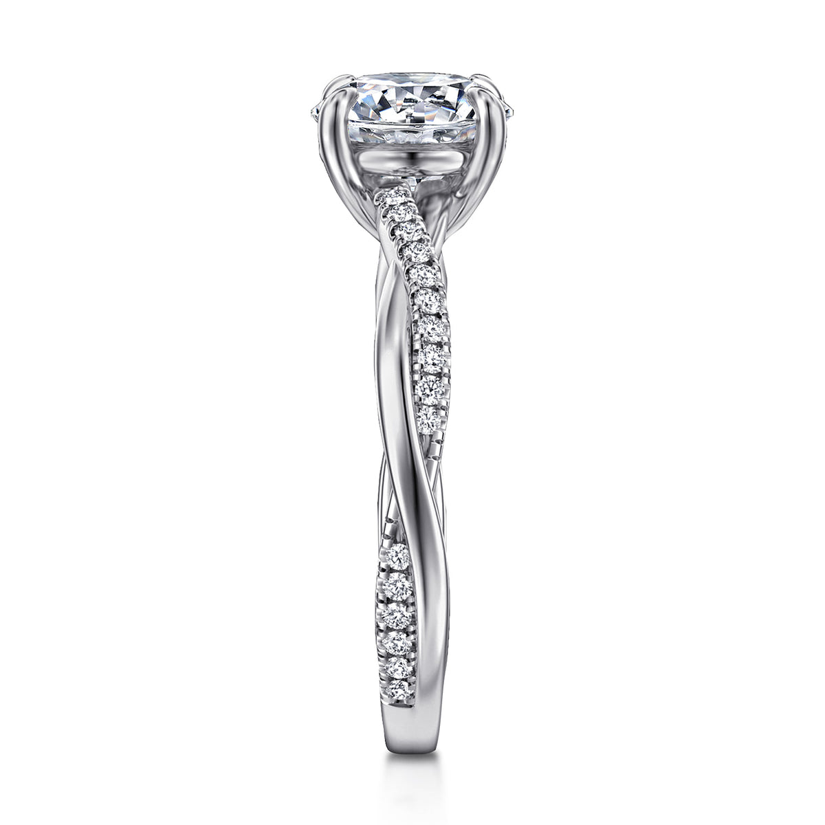 14K White Gold Round Twisted Diamond Engagement Ring — Gabriel & Co. ER14922R6W44JJ; center stone shown for illustration, not included