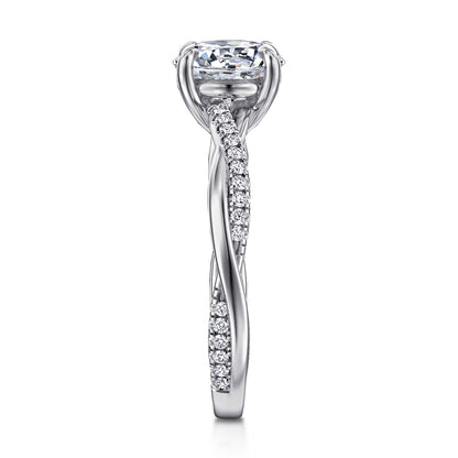 14K White Gold Round Twisted Diamond Engagement Ring — Gabriel & Co. ER14922R6W44JJ; center stone shown for illustration, not included
