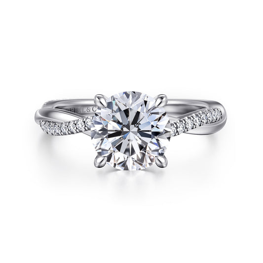 14K White Gold Round Diamond Engagement Ring — Gabriel & Co. ER14922R8W44JJ; center stone shown for illustration, not included