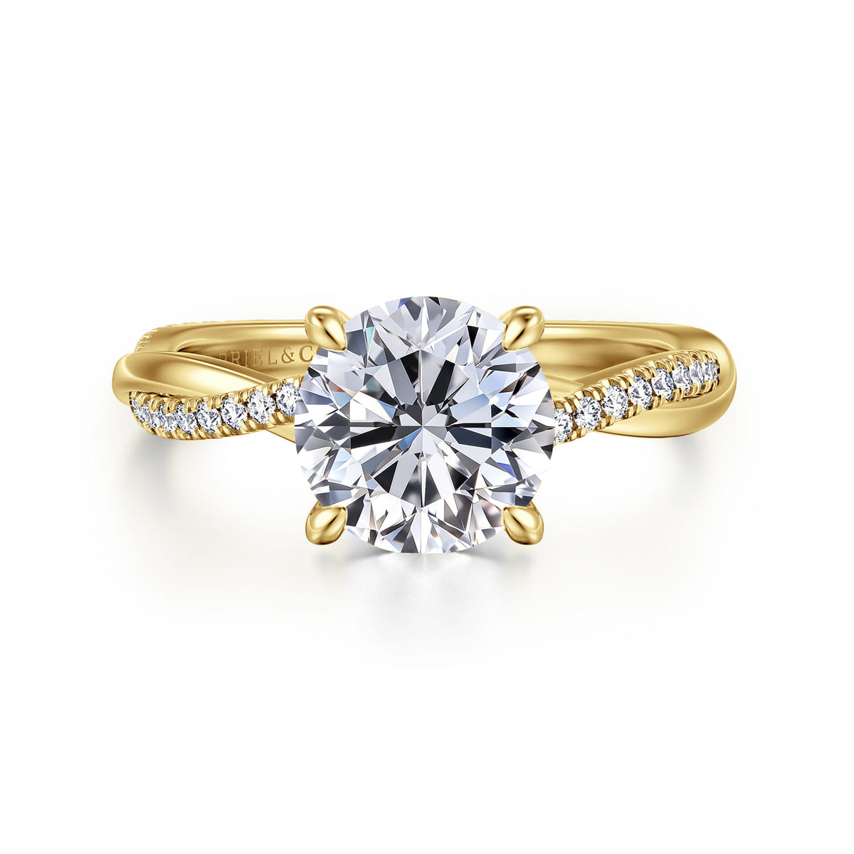 14K Yellow Gold Twisted Round Diamond Engagement Ring — Gabriel & Co. ER14922R8Y44JJ; center stone shown for illustration, not included