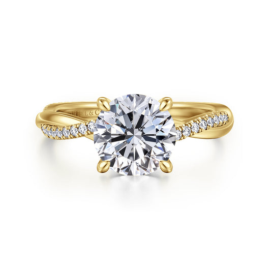 14K Yellow Gold Twisted Round Diamond Engagement Ring — Gabriel & Co. ER14922R8Y44JJ; center stone shown for illustration, not included
