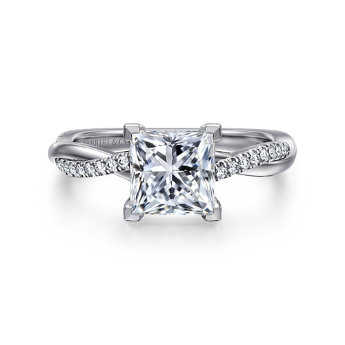 14K White Gold Princess Cut Twisted Diamond Engagement Ring — ER14922S6W44JJ; center stone shown for illustration, not included