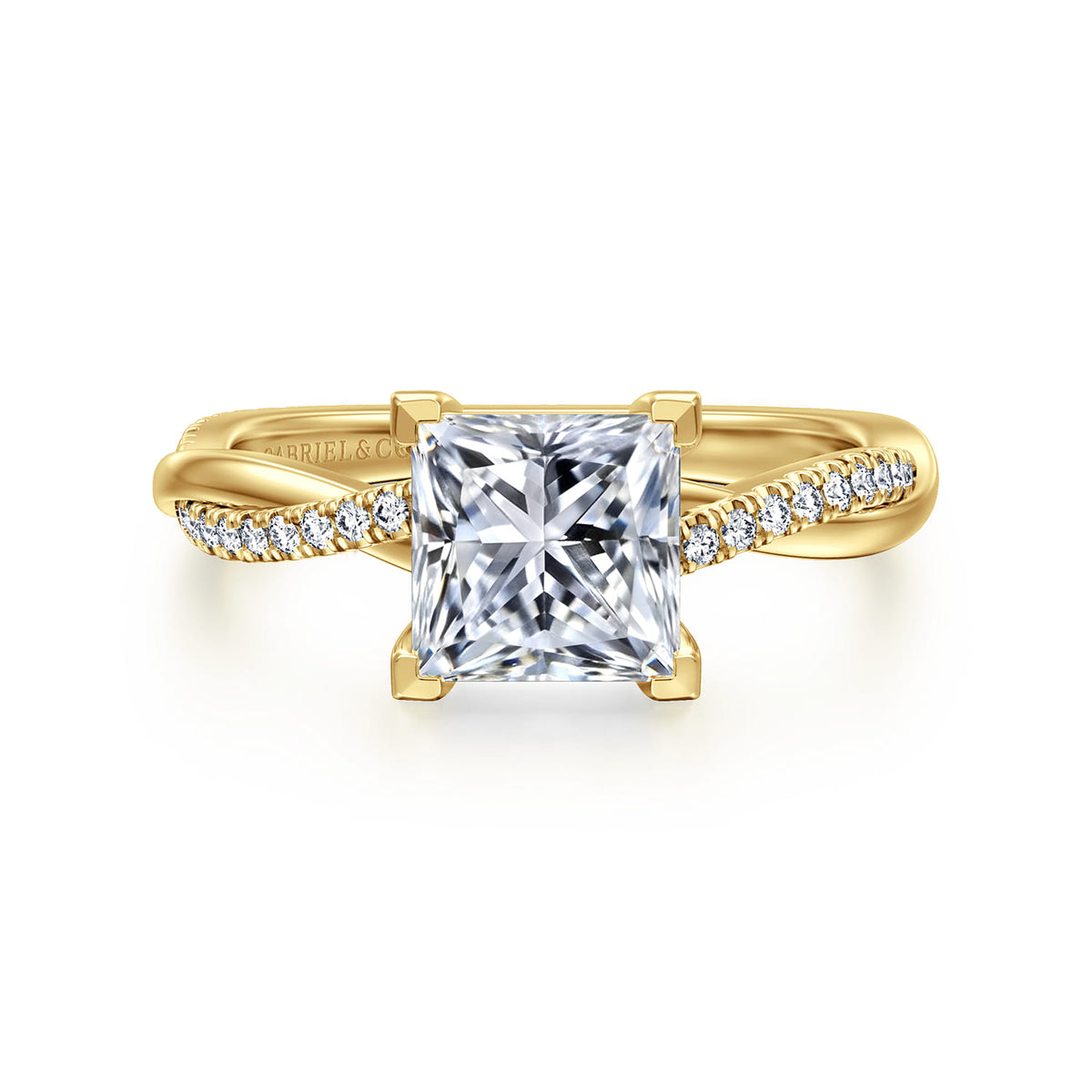 14K Yellow Gold Princess Cut Twisted Diamond Engagement Ring — ER14922S6Y44JJ; center stone shown for illustration, not included