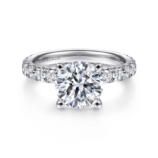14K White Gold Round Diamond Engagement Ring — Gabriel & Co. ER14941R8W44JJ; center stone shown for illustration, not included