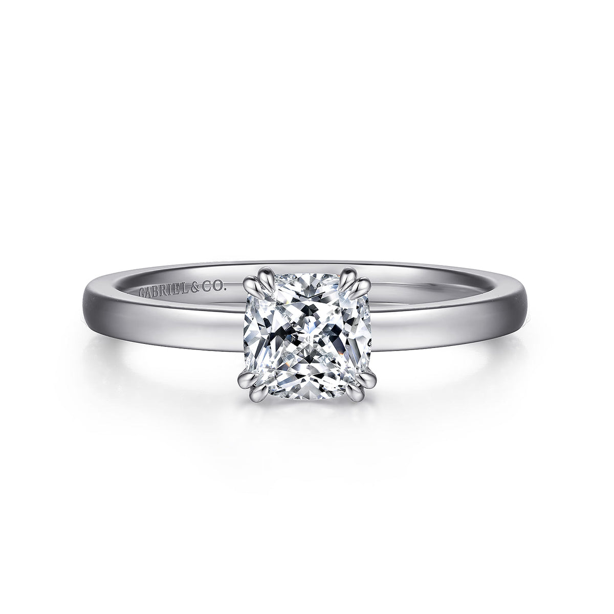 14K White Gold Cushion Cut Diamond Engagement Ring — ER14982C4W4JJJ; center stone shown for illustration, not included