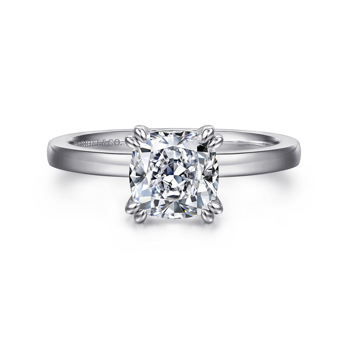 14K White Gold Cushion Cut Diamond Engagement Ring — ER14982C6W4JJJ; center stone shown for illustration, not included