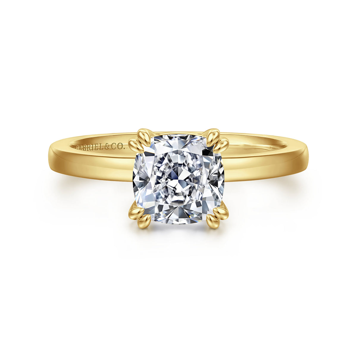 14K Yellow Gold Cushion Cut Diamond Engagement Ring — ER14982C6Y4JJJ; center stone shown for illustration, not included