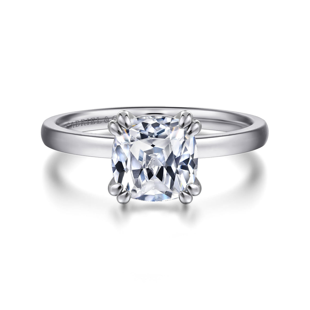14K White Gold Cushion Cut Diamond Engagement Ring — ER14982C8W4JJJ; center stone shown for illustration, not included